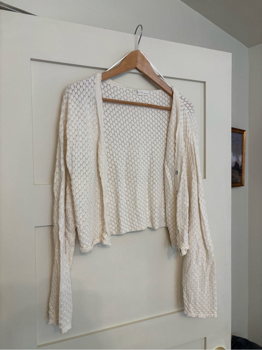 Rylee + Cru Cream Crochet Open-Front Cardigan